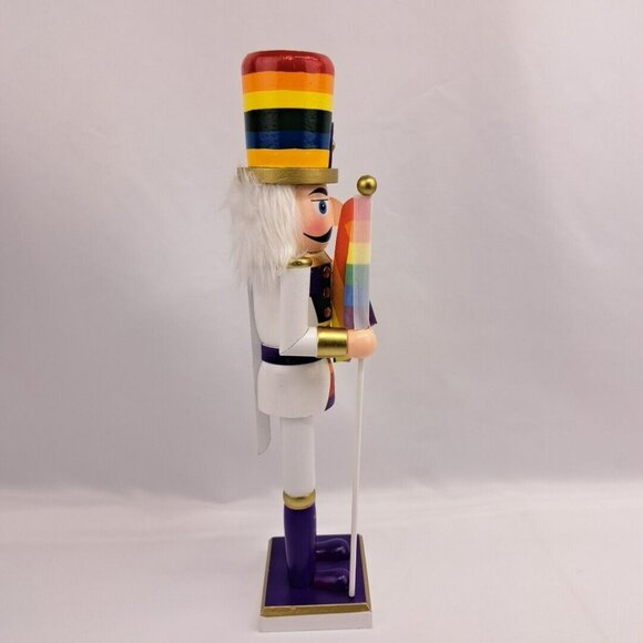 Wooden Christmas Gay And Pride Themed Flag 15 Inch Tall Nutcraker - Picture 4 of 14